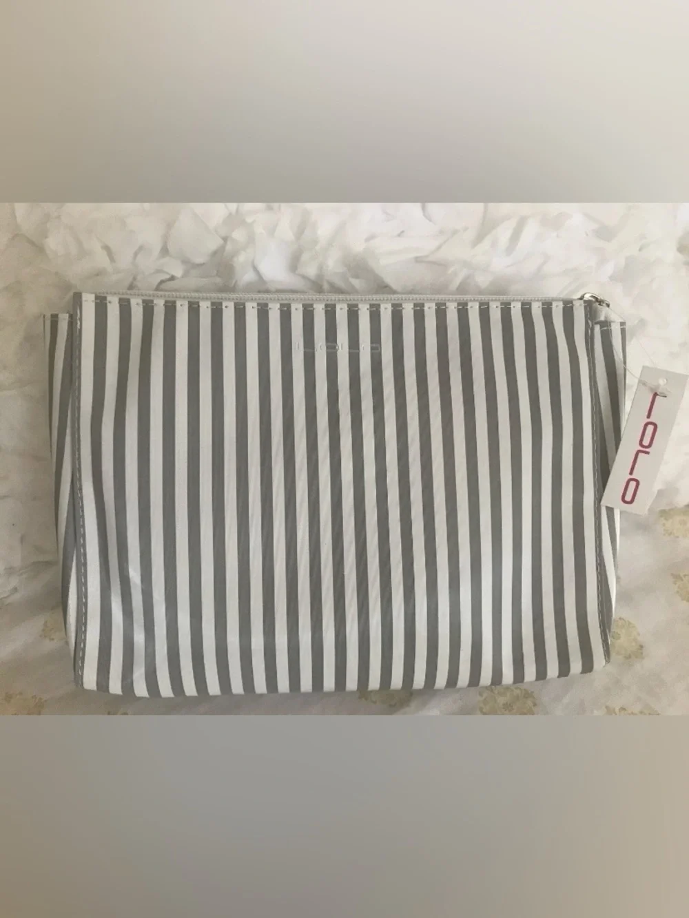 LOLO 🧡Bride Striped Cosmetic Pouch in Cream and Gray